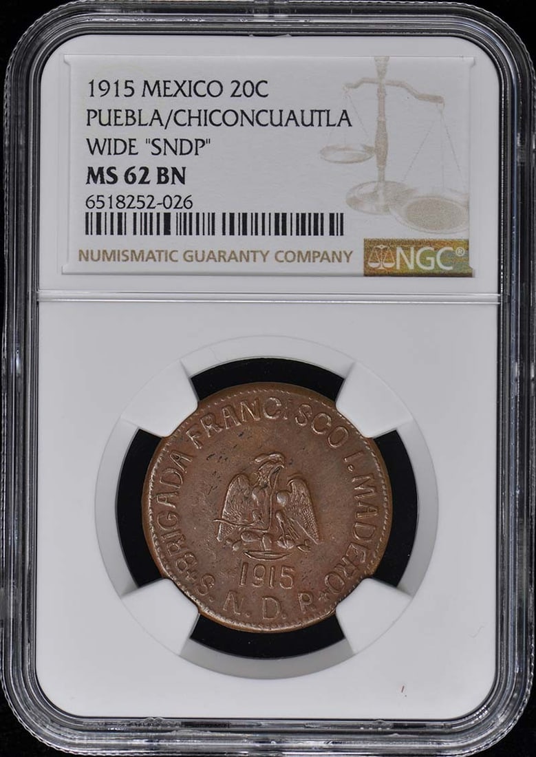 1915 Mexico Puebla Chicon 20C NGC MS62 Certified Coin (1 of 2)