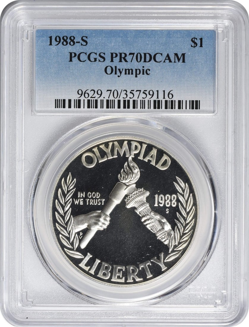 Proof 1988-S Olympic Silver Dollar PCGS PR70DCAM Commemorative Coin (1 of 2)