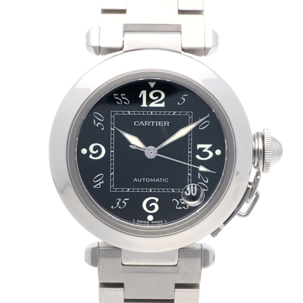Cartier Pasha C 2324 stainless steel automatic wristwatch silver black: Cartier Pasha C 2324 stainless steel automatic wristwatch silver black Cartier Pasha C 2324 automatic wristwatch in stainless steel with a silver and black color scheme. This pre-owned unisex watch is