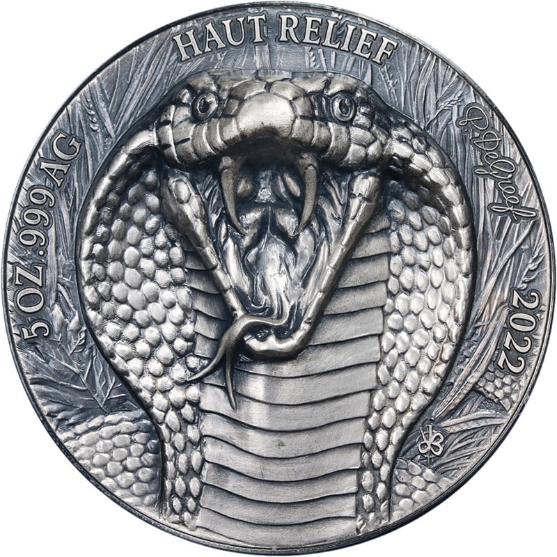 2022 Ivory Coast 5 Ounce Silver Big Five King Cobra Coin OGP COA (1 of 3)