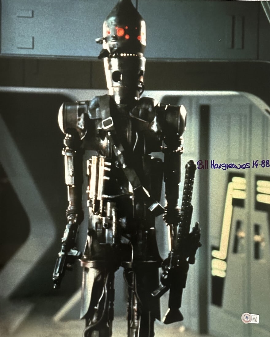 Bill Hargreaves IG-88 Signed 16x20 Photo Star Wars BAS Certified: Bill Hargreaves IG-88 Signed 16x20 Photo Star Wars BAS Certified This is an original 16x20 color photograph of Bill Hargreaves as IG-88 from Star Wars: The Empire Strikes Back. The photo is signed and