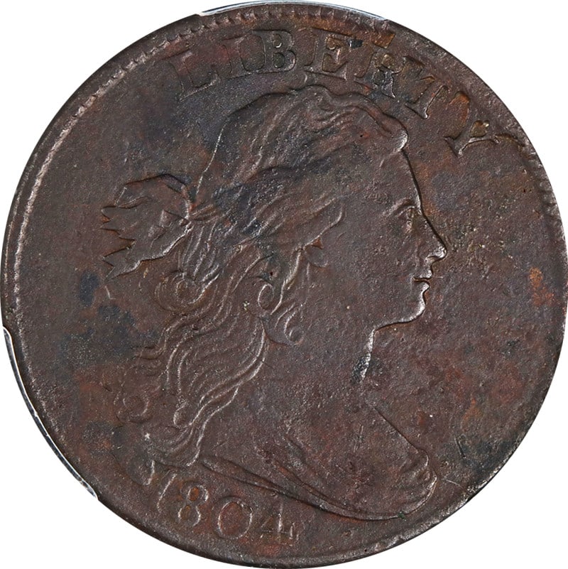 PCGS Certified 1804 Large Cent XF Details S.266 R.2 Key Copper Coin: PCGS Certified 1804 Large Cent XF Details S.266 R.2 Key Copper Coin This 1804 Large Cent is composed of copper and has been certified by PCGS with XF Details, S.266 R.2. It is a circulated coin featur