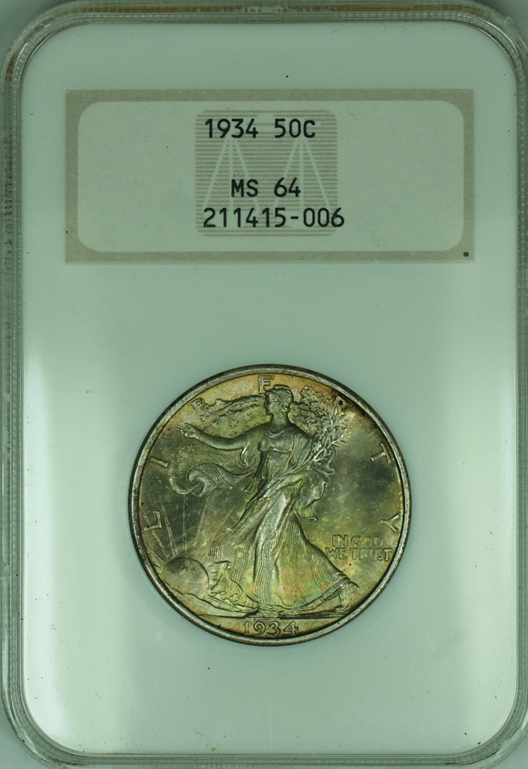 Toned 1934 Liberty Walking Half Dollar NGC MS 64 Uncirculated Coin (1 of 2)
