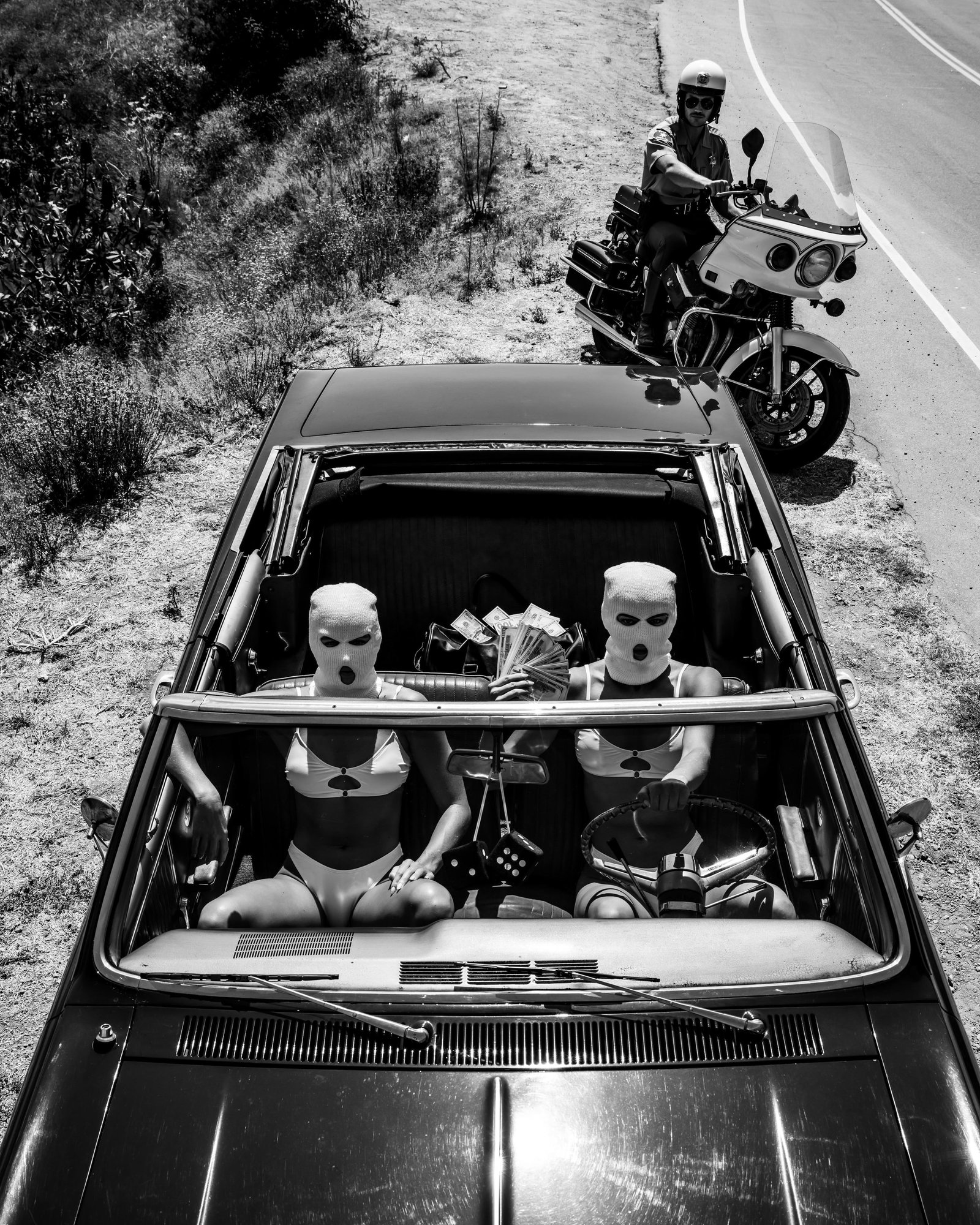 Brendan North Malibu Bandits black white photo 50 x 40 edition 1 of 3: Brendan North Malibu Bandits black white photo 50 x 40 edition 1 of 3 This is a contemporary black and white photograph titled "Malibu Bandits" by Brendan North. Created in 2024, this piece is part of