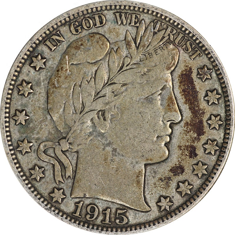 1915-D Barber Half Dollar Silver Nice VF Strong Strike: 1915-D Barber Half Dollar Silver Nice VF Strong Strike This 1915-D Barber Half Dollar is a circulated coin featuring a strong strike and appealing original surfaces. It displays nice color and retains