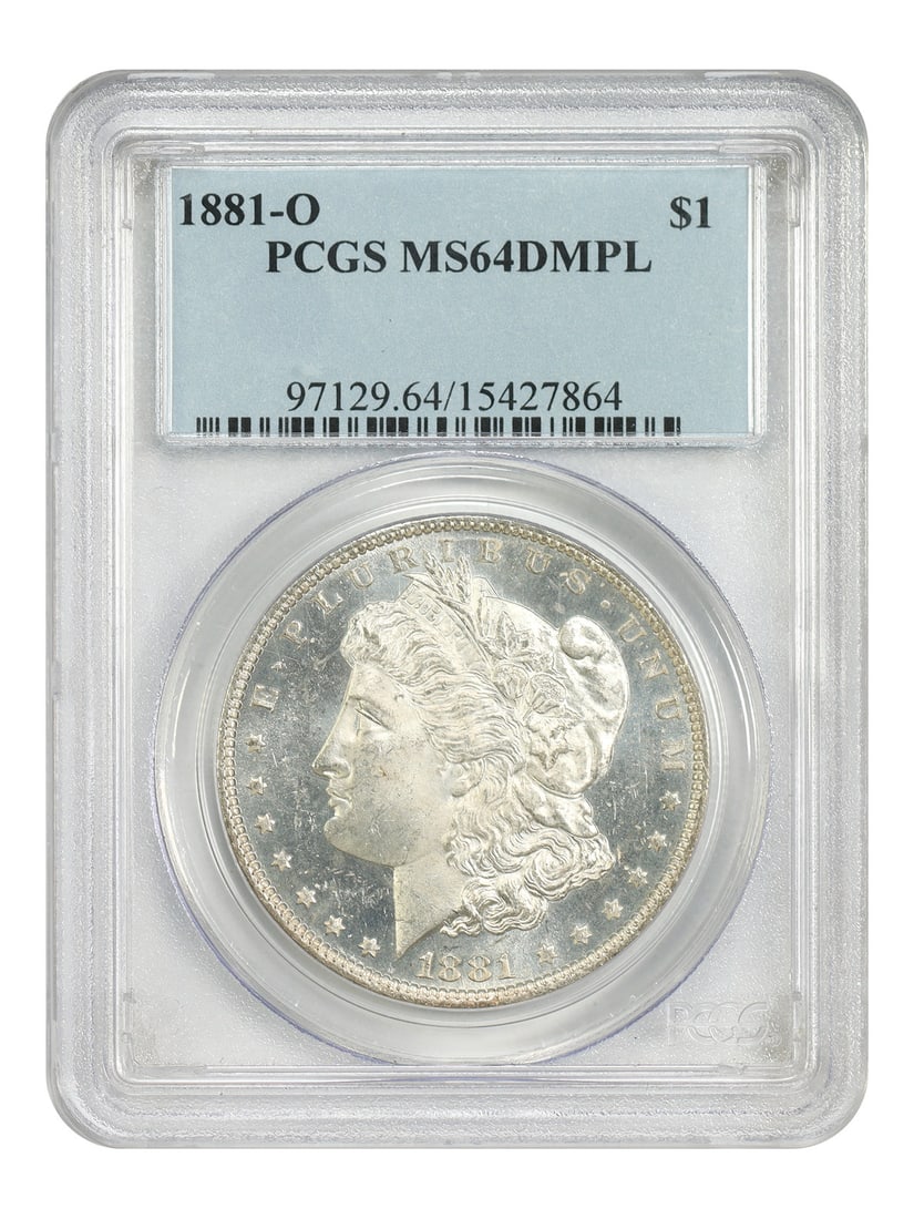 1881 O Morgan Dollar $1 PCGS MS64DMPL New Orleans Mint: 1881 O Morgan Dollar $1 PCGS MS64DMPL New Orleans Mint 1881-O Morgan Dollar $1 certified by PCGS with an MS64DMPL grade. Minted in New Orleans, this uncirculated coin is described as lightly toned and