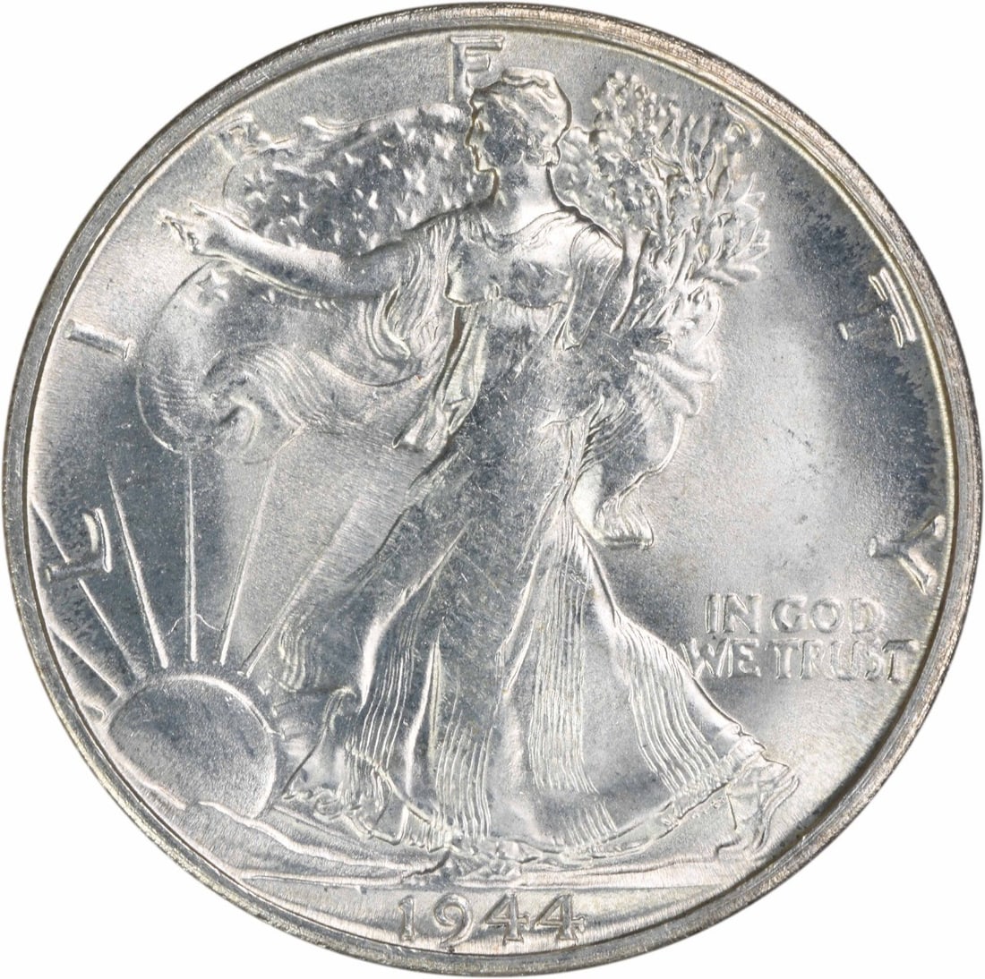 1944 S Liberty Walking Silver Half Dollar Choice BU Uncertified: 1944 S Liberty Walking Silver Half Dollar Choice BU Uncertified This is a 1944-S Walking Liberty Silver Half Dollar from the United States, featuring the classic Liberty Walking design. The coin is un