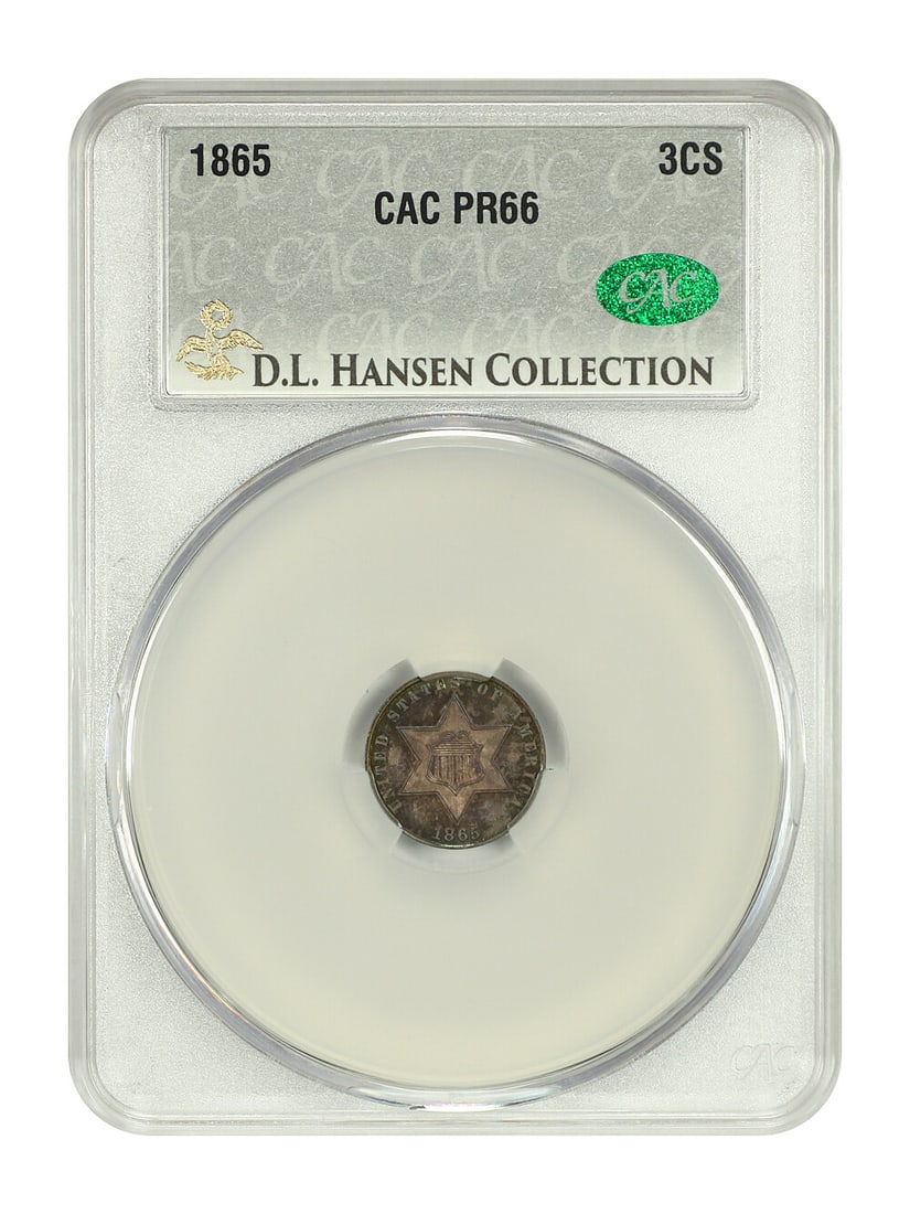 1865 Three Cent Silver 3CS PR66 CACG ex D.L. Hansen (1 of 6)