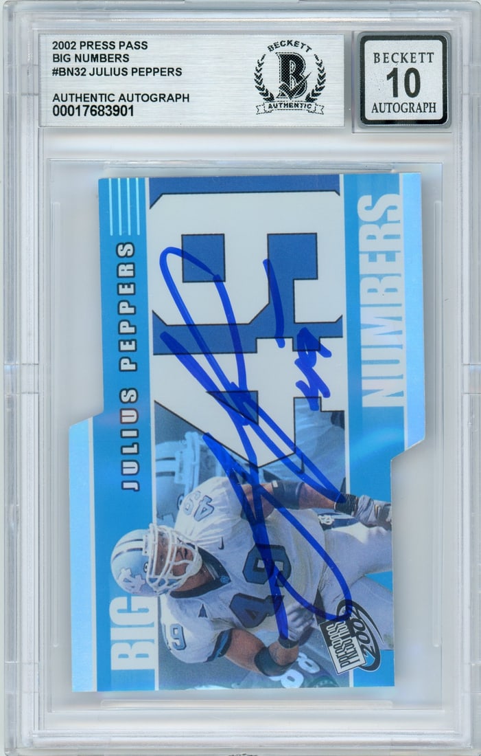 Julius Peppers 2002 Press Pass Big Numbers BN32 Rookie Auto Card BGS 10 (1 of 2)