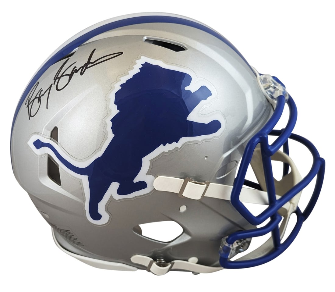 Barry Sanders Signed 1983-01 Lions Speed Proline Helmet BAS Witnessed: Barry Sanders Signed 1983-01 Lions Speed Proline Helmet BAS Witnessed This authentic full-size Proline helmet is a remarkable collectible, personally signed by NFL legend Barry Sanders of the Detroit 