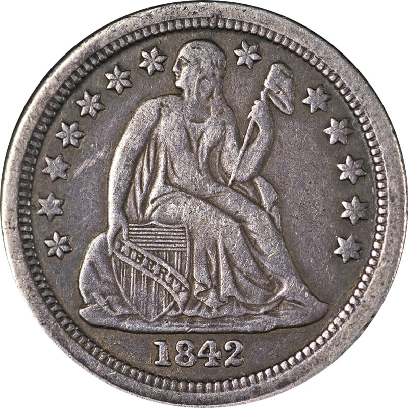 1842 O Seated Liberty Silver Dime Choice XF Uncertified: 1842 O Seated Liberty Silver Dime Choice XF Uncertified 1842-O Seated Liberty Dime in Choice XF condition with superb eye appeal and a nice strike. The coin is described as wonderfully original with o