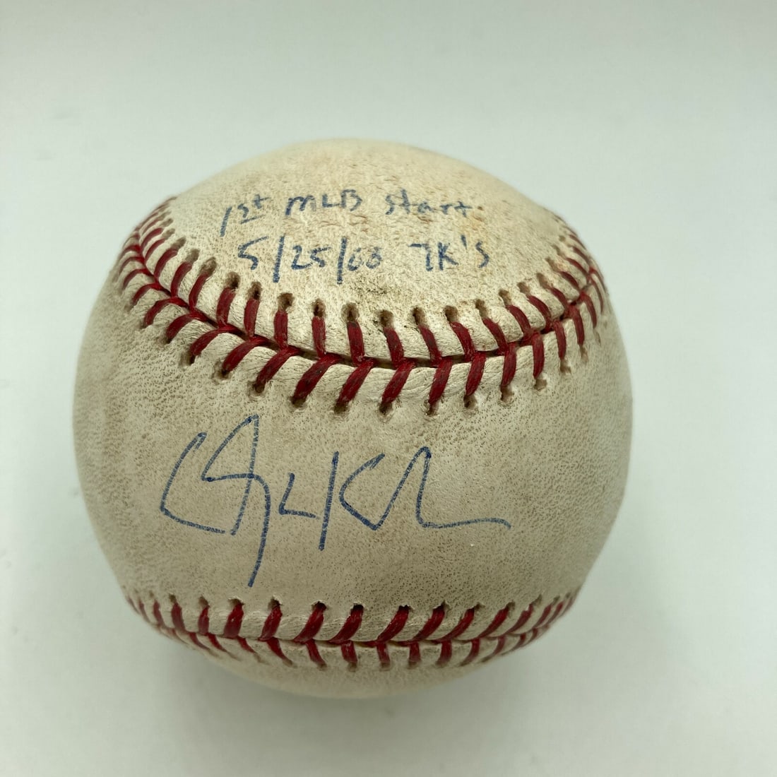 Game Used Baseball Signed and Inscribed by Clayton Kershaw from MLB Debut: Game Used Baseball Signed and Inscribed by Clayton Kershaw from MLB Debut This is an original game-used baseball signed and inscribed by Clayton Kershaw during his MLB debut with the Los Angeles Dodge