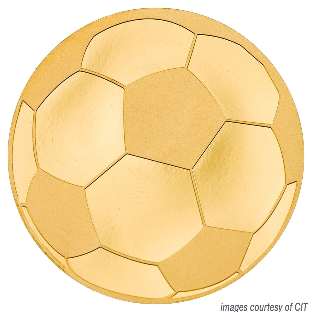 2022 Republic of Palau $1 .9999 Gold Soccer Ball Coin: 2022 Republic of Palau $1 .9999 Gold Soccer Ball Coin This 2022 Republic of Palau $1 gold coin honors association football, featuring a dynamic-looking soccer ball design. It is made of .9999 fine gol