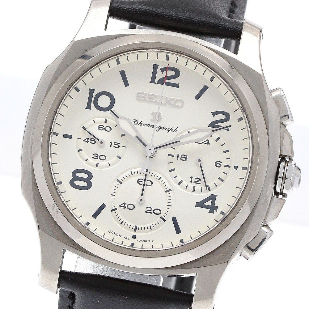 Seiko Brightz titanium quartz chronograph men's wristwatch: Seiko Brightz titanium quartz chronograph men's wristwatch This SEIKO Brightz SAGJ003/7J21-0AA0 men's chronograph wristwatch features a titanium case and an un-used aftermarket leather strap. The watc