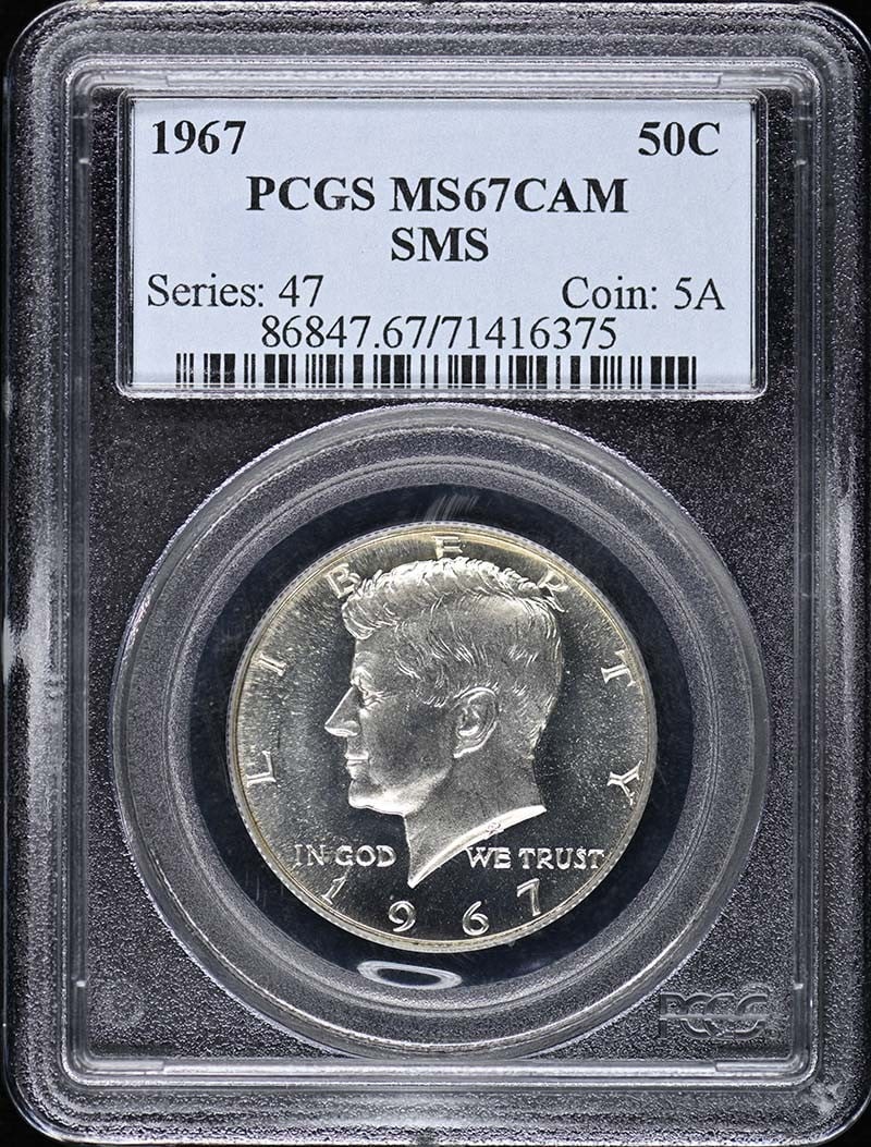 1967 Kennedy Half Dollar Type 2 Silver Clad PCGS SP67CAM Uncirculated: 1967 Kennedy Half Dollar Type 2 Silver Clad PCGS SP67CAM Uncirculated This 1967 Kennedy Half Dollar is a remarkable piece, certified by PCGS and graded SP67CAM. It features the iconic design character