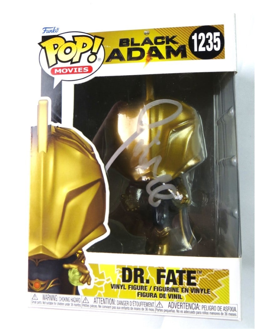 Funko POP Black Adam Dr Fate Signed by Pierce Brosnan Beckett Authenticated: Funko POP Black Adam Dr Fate Signed by Pierce Brosnan Beckett Authenticated This Funko POP! collectible figure of Dr. Fate from Black Adam is personally signed by Pierce Brosnan. The autograph is auth
