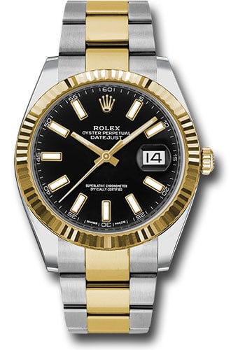 Rolex 126333 Datejust 41 Mens Watch Black Index Dial Oyster Bracelet: Rolex 126333 Datejust 41 Mens Watch Black Index Dial Oyster Bracelet Rolex Datejust 41 men's watch with a black index dial, fluted bezel, and Oyster bracelet. It is identified by reference number 1263