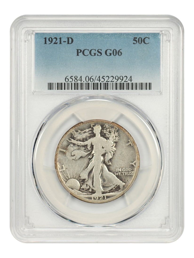 PCGS Good 06 1921-D Walking Liberty Half Dollar 50C Key Date: PCGS Good 06 1921-D Walking Liberty Half Dollar 50C Key Date 1921-D Walking Liberty Half Dollar, denomination 50C, struck at the Denver Mint and certified by PCGS as Good 06. This circulated coin is i