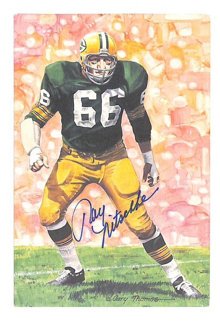 Ray Nitschke Autographed GLAC Card Green Bay Packers PSA Authenticated: Ray Nitschke Autographed GLAC Card Green Bay Packers PSA Authenticated This is an original Ray Nitschke autographed Goal Line Art Card, featuring the legendary Green Bay Packers linebacker. The card h