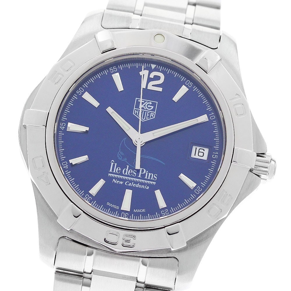 TAG Heuer Aquaracer New Caledonia Ile des Pins Automatic Date Watch: TAG Heuer Aquaracer New Caledonia Ile des Pins Automatic Date Watch This TAG Heuer Aquaracer New Caledonia Isle of Pins wristwatch features a stainless steel case and bracelet with a striking blue dia