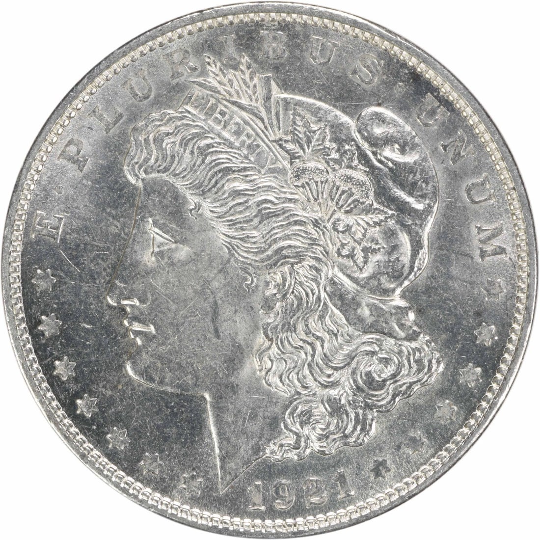 Uncirculated 1921-D Silver Morgan Dollar Choice BU from Denver Mint: Uncirculated 1921-D Silver Morgan Dollar Choice BU from Denver Mint This is a 1921-D Morgan Silver Dollar from the United States. The coin is composed of silver, minted in Denver, and is in uncirculat