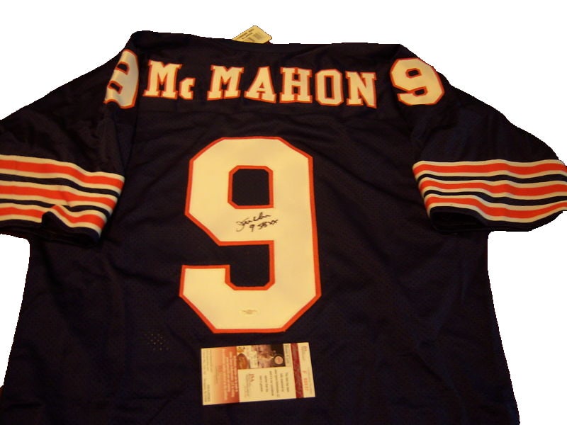 Signed Russell Jersey Jim McMahon Chicago Bears Super Bowl XX JSA COA: Signed Russell Jersey Jim McMahon Chicago Bears Super Bowl XX JSA COA This is an official licensed Russell jersey, signed by Jim McMahon of the Chicago Bears. The jersey is authenticated by JSA/COA an
