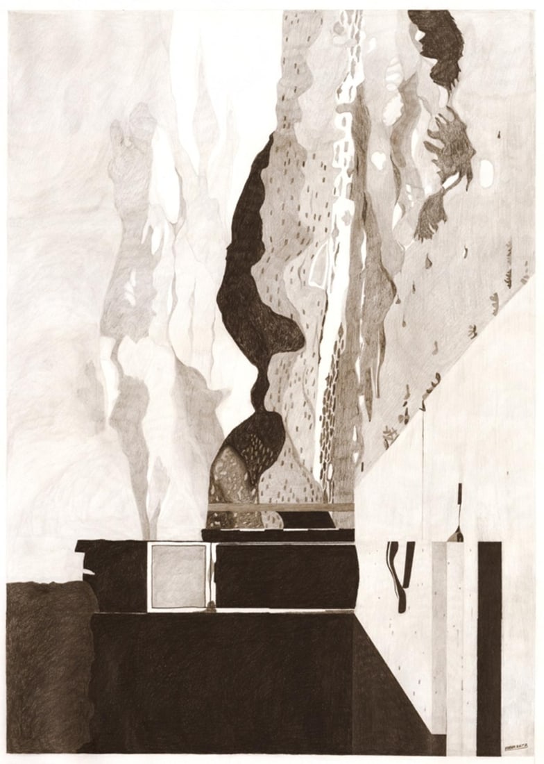 Framed Earth Aroma Pencil on Paper Impressionist Art by Yoram Katz 48 x 36 in (1 of 1)