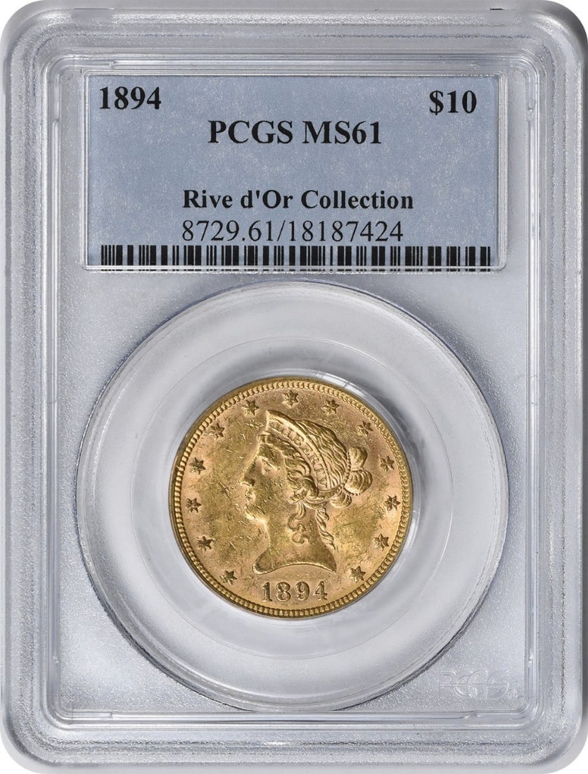1894 $10 Gold Liberty Head MS61 PCGS Uncirculated Coin: 1894 $10 Gold Liberty Head MS61 PCGS Uncirculated Coin This stunning 1894 $10 Gold Liberty Head coin is certified MS61 by PCGS, indicating its uncirculated condition and exceptional quality. Struck at