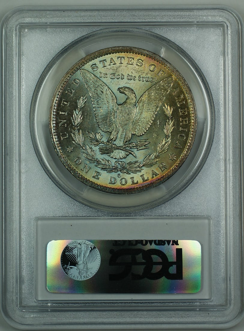 PCGS MS63 1884 O Morgan dollar reverse toned: PCGS MS63 1884 O Morgan dollar reverse toned This 1884-O Morgan Silver Dollar is graded MS-63 by PCGS and features attractive toning on the reverse. Struck at the New Orleans Mint, this uncirculated c
