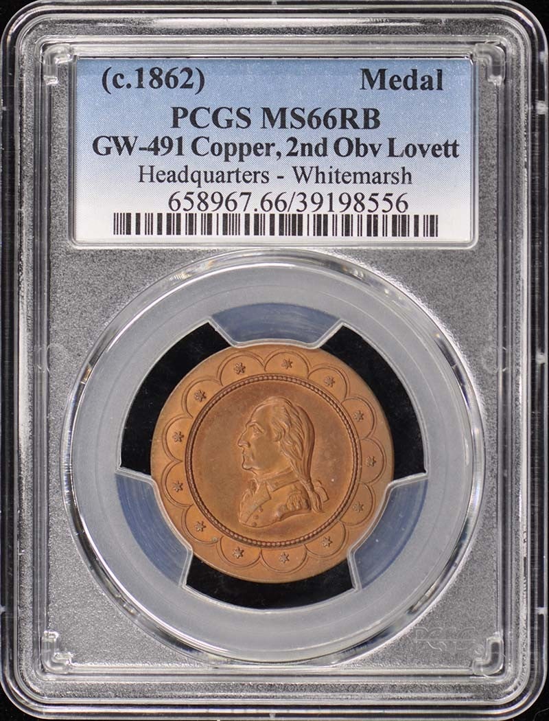 1862 GW-491 Copper Medal PCGS MS66RB Headquarters Whitemarsh (1 of 2)