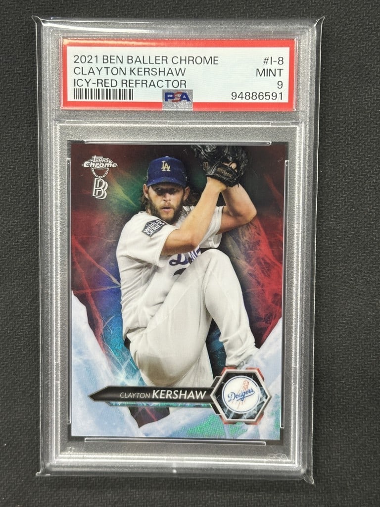 Clayton Kershaw 2021 Ben Baller Chrome Icy Red Refractor PSA 9 #I-8 (1 of 2)