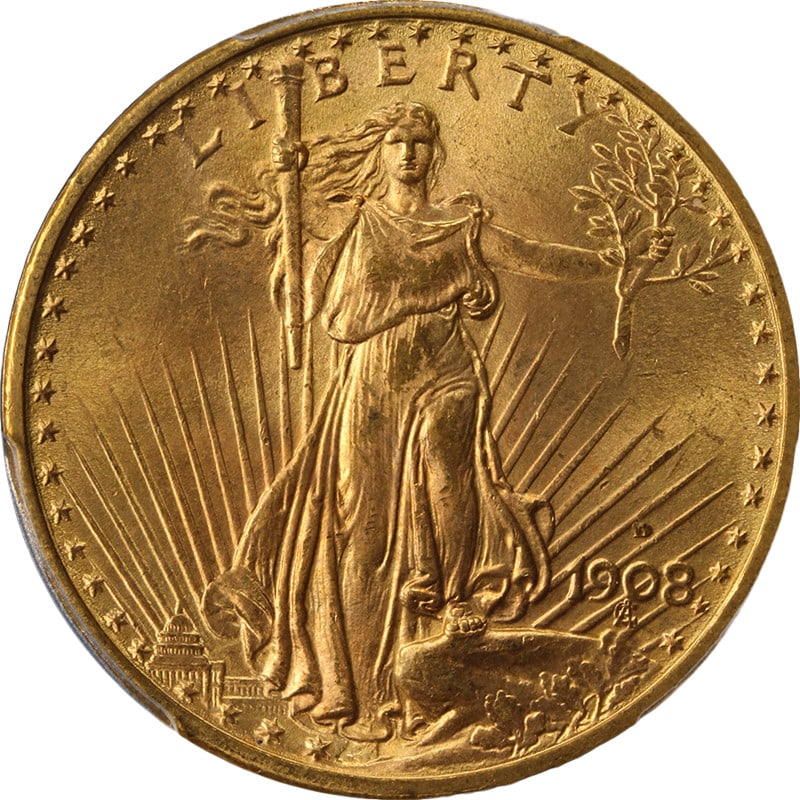 1908-D Saint-Gaudens $20 Gold Motto PCGS MS65+ (1 of 4)