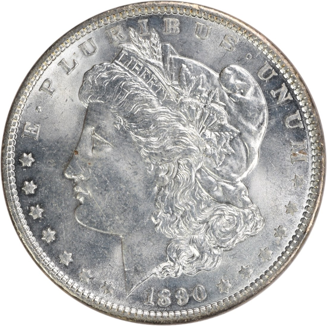 Choice BU 1890 Silver Dollar Morgan Uncirculated No Mint Mark: Choice BU 1890 Silver Dollar Morgan Uncirculated No Mint Mark This 1890 Morgan Silver Dollar is a Choice Brilliant Uncirculated (BU) example. Uncertified and composed of silver, the coin was minted in