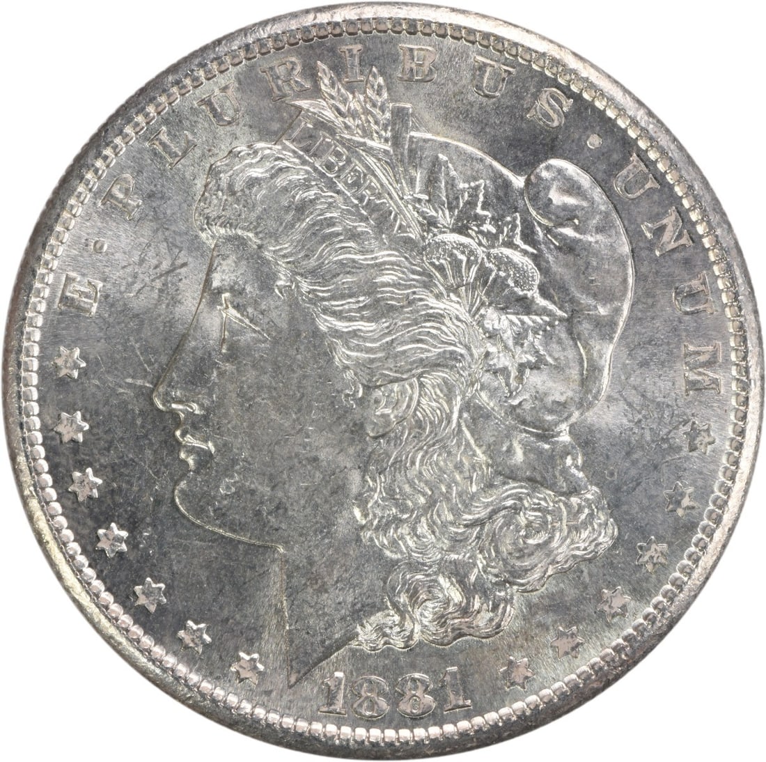 Uncirculated 1881 San Francisco Morgan Dollar Silver Coin BU Uncertified: Uncirculated 1881 San Francisco Morgan Dollar Silver Coin BU Uncertified This is an uncirculated 1881-S Morgan Silver Dollar from the United States. Composed of silver, this pre-owned coin features th