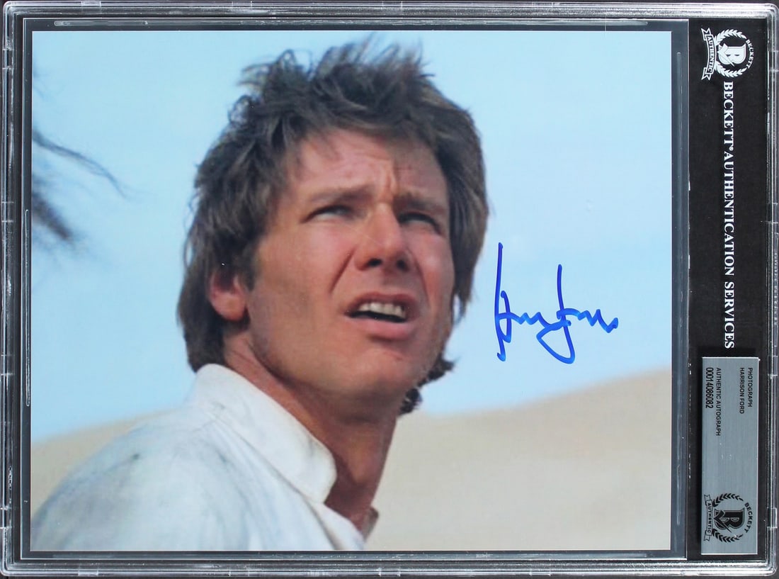 Beckett slabbed Harrison Ford signed 8x10 Star Wars photo Gem Mint 10: Beckett slabbed Harrison Ford signed 8x10 Star Wars photo Gem Mint 10 This is an original 8x10 photograph from Star Wars: Return of the Jedi, personally signed by Harrison Ford. The autograph has been
