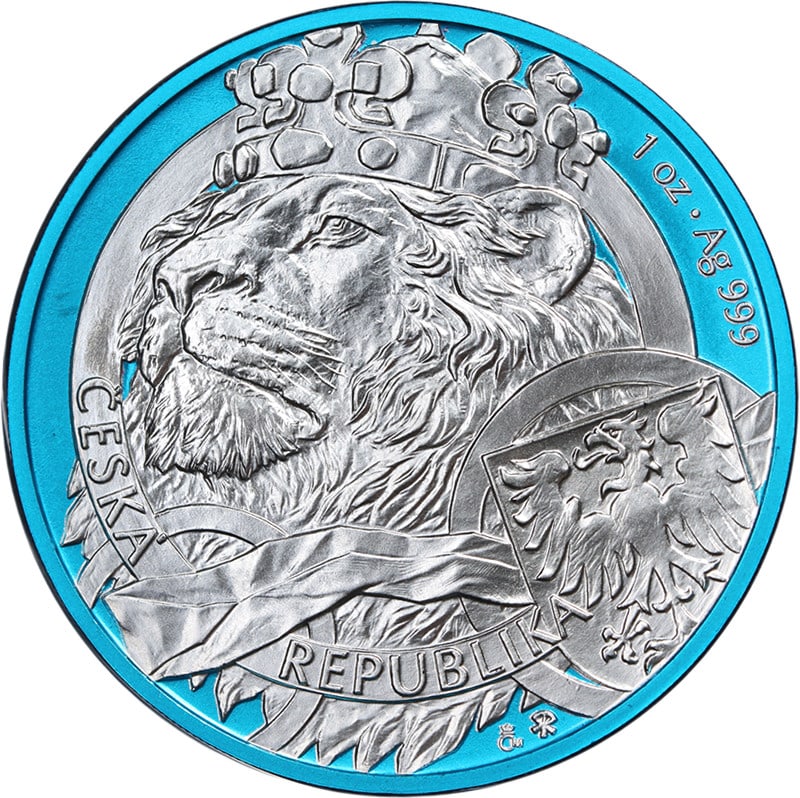 2025 Niue 1oz Silver $2 Czech Lion Coin Space Blue Finish: 2025 Niue 1oz Silver $2 Czech Lion Coin Space Blue Finish Discover the exquisite 2025 Niue 1 Ounce Silver $2 Czech Lion coin featuring a captivating Space Blue design. This coin is uncirculated, showc
