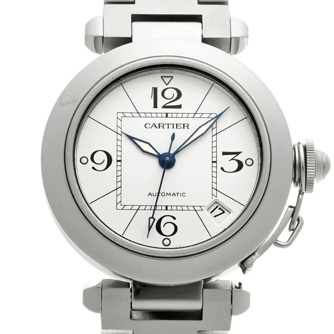 Cartier W31074M7 Pasha C automatic unisex wristwatch steel white dial: Cartier W31074M7 Pasha C automatic unisex wristwatch steel white dial Cartier Pasha C automatic wristwatch with a white dial and stainless steel case and bracelet. This pre-owned unisex watch is made 