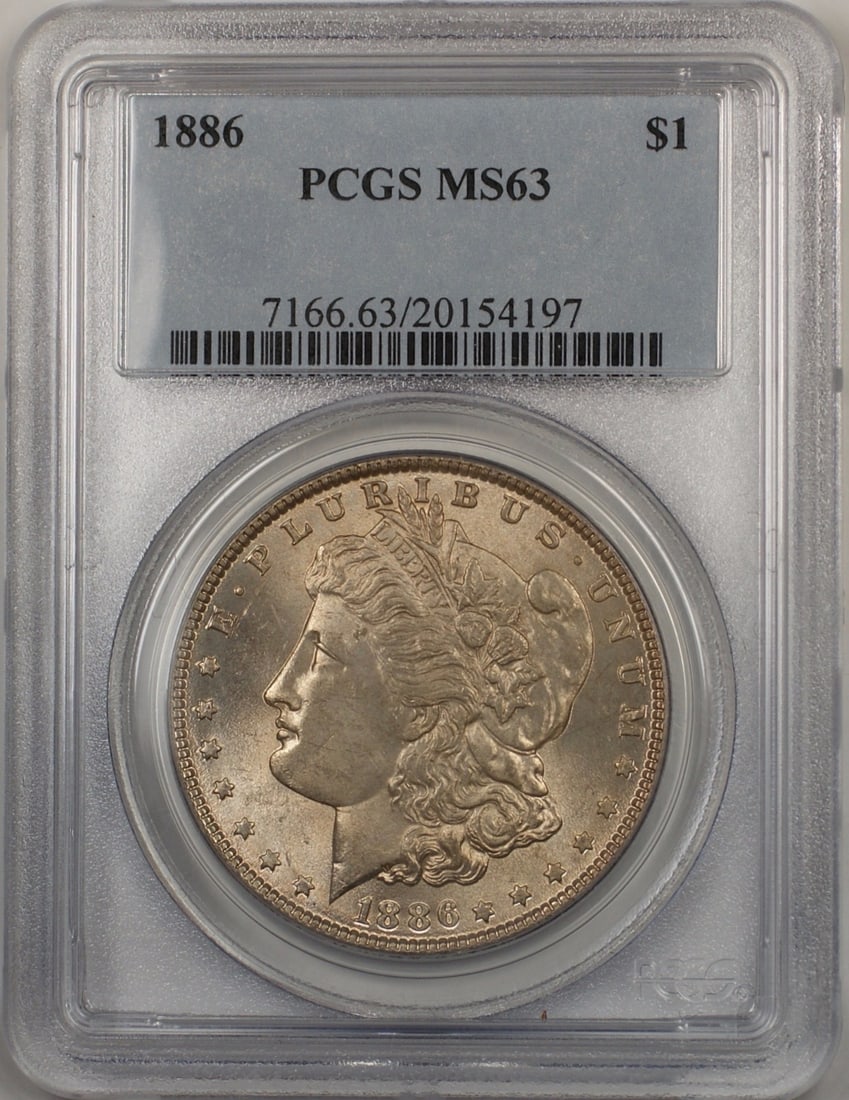 PCGS MS-63 1886 Philadelphia Morgan Dollar Lightly Toned Silver $1 Coin: PCGS MS-63 1886 Philadelphia Morgan Dollar Lightly Toned Silver $1 Coin This is an 1886 Morgan Silver Dollar $1 coin certified by PCGS with a grade of MS-63. The coin features light toning and was min
