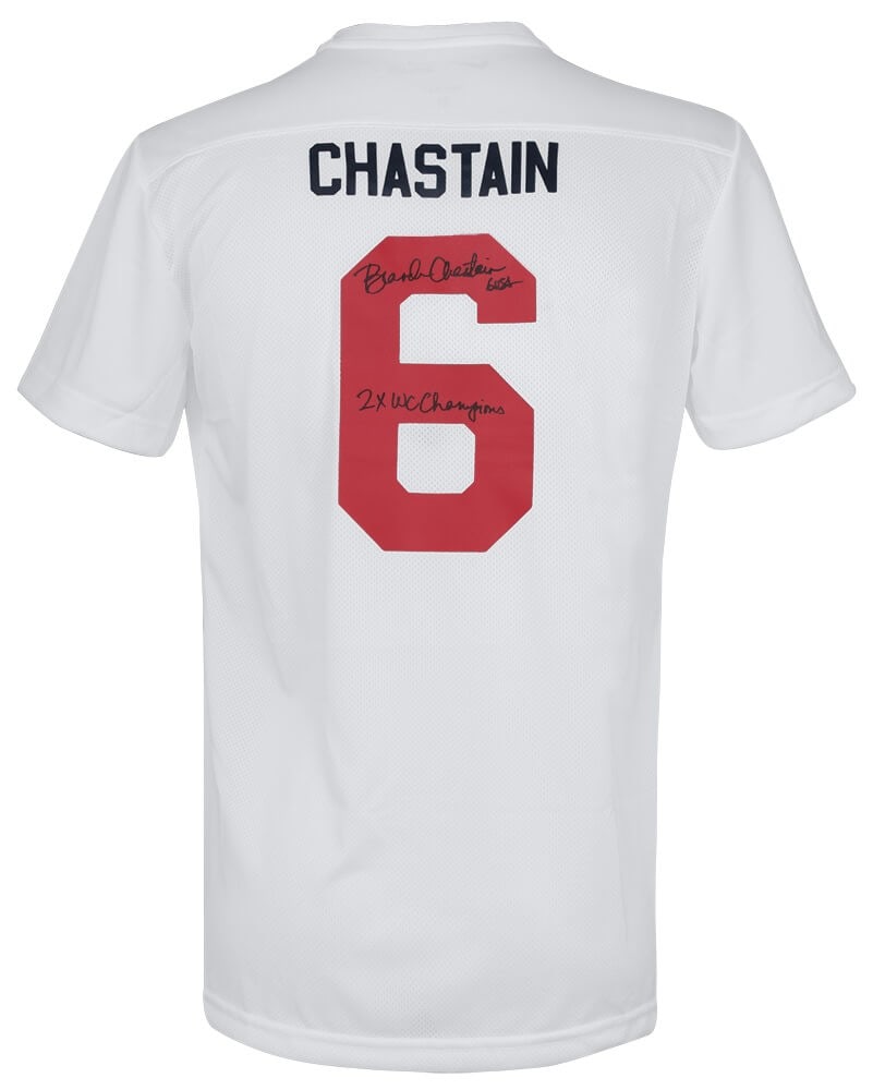 Brandi Chastain Signed Nike Dri-Fit Jersey 2x WC Champions with COA: Brandi Chastain Signed Nike Dri-Fit Jersey 2x WC Champions with COA Celebrate the legacy of soccer with this Brandi Chastain signed Nike Dri-Fit soccer jersey. This original piece features a striking 