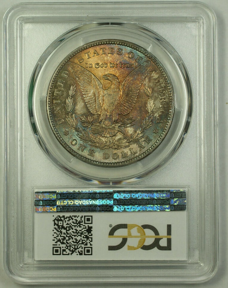 PCGS MS-64 Toned 1900 Morgan Dollar: PCGS MS-64 Toned 1900 Morgan Dollar This is a 1900 Morgan Silver Dollar graded MS-64 by PCGS. The coin is uncirculated, features attractive toning, and was minted in Philadelphia. It is composed of 90