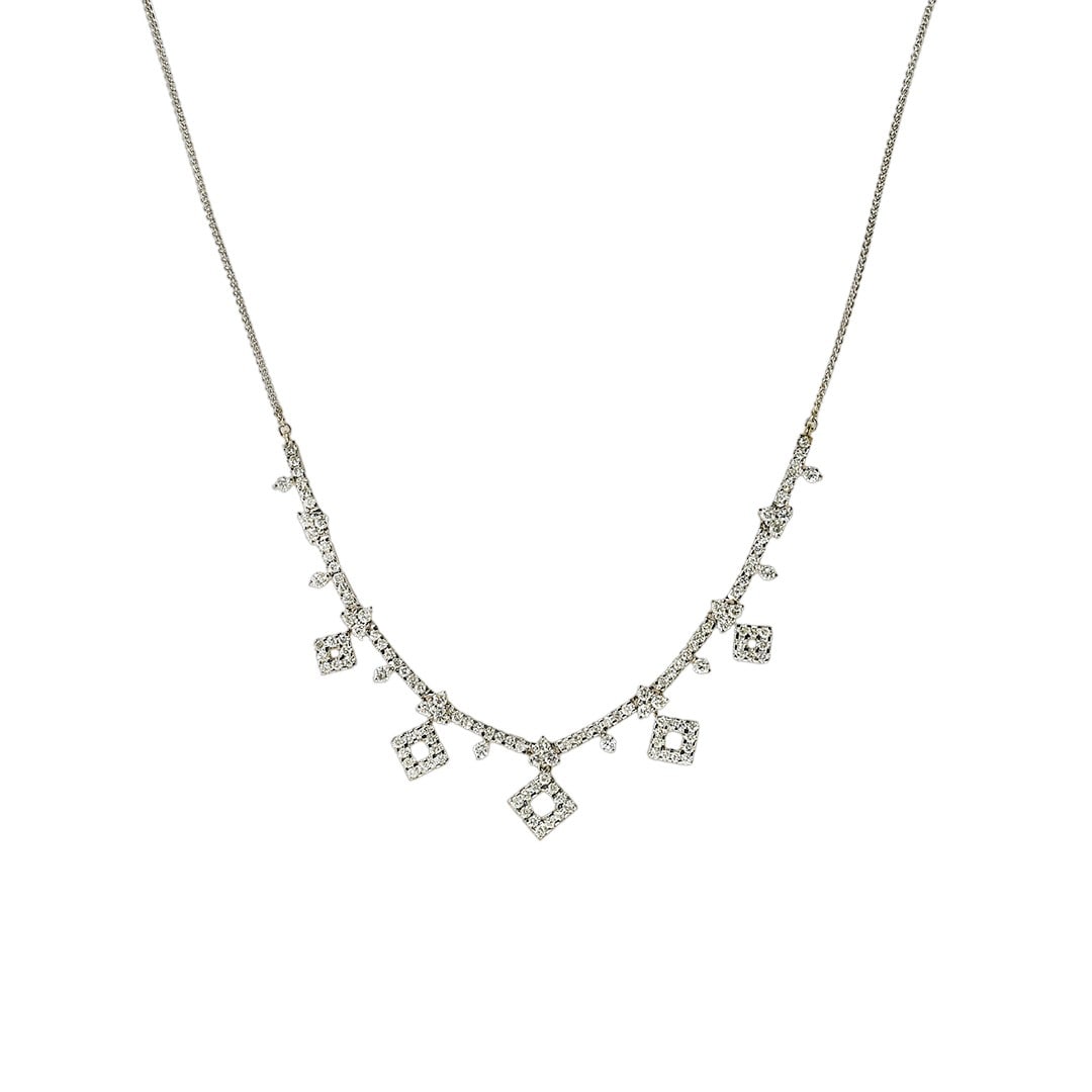 18K White Gold Pendant Necklace with 1.25ct Diamonds: 18K White Gold Pendant Necklace with 1.25ct Diamonds This elegant women's necklace features 18k white gold and round brilliant cut diamonds with a total carat weight of 1.25. The diamonds are H to I c