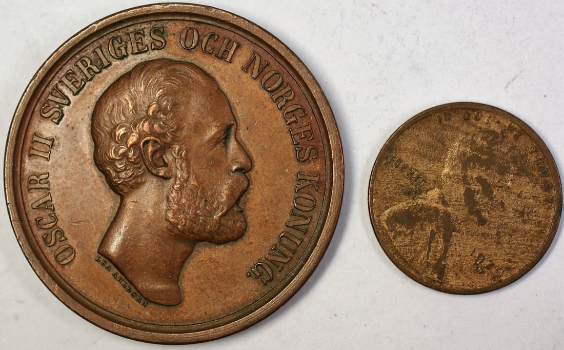 Bronze Commemorative Medal Sweden King Oscar II Norges Konung (1 of 2)