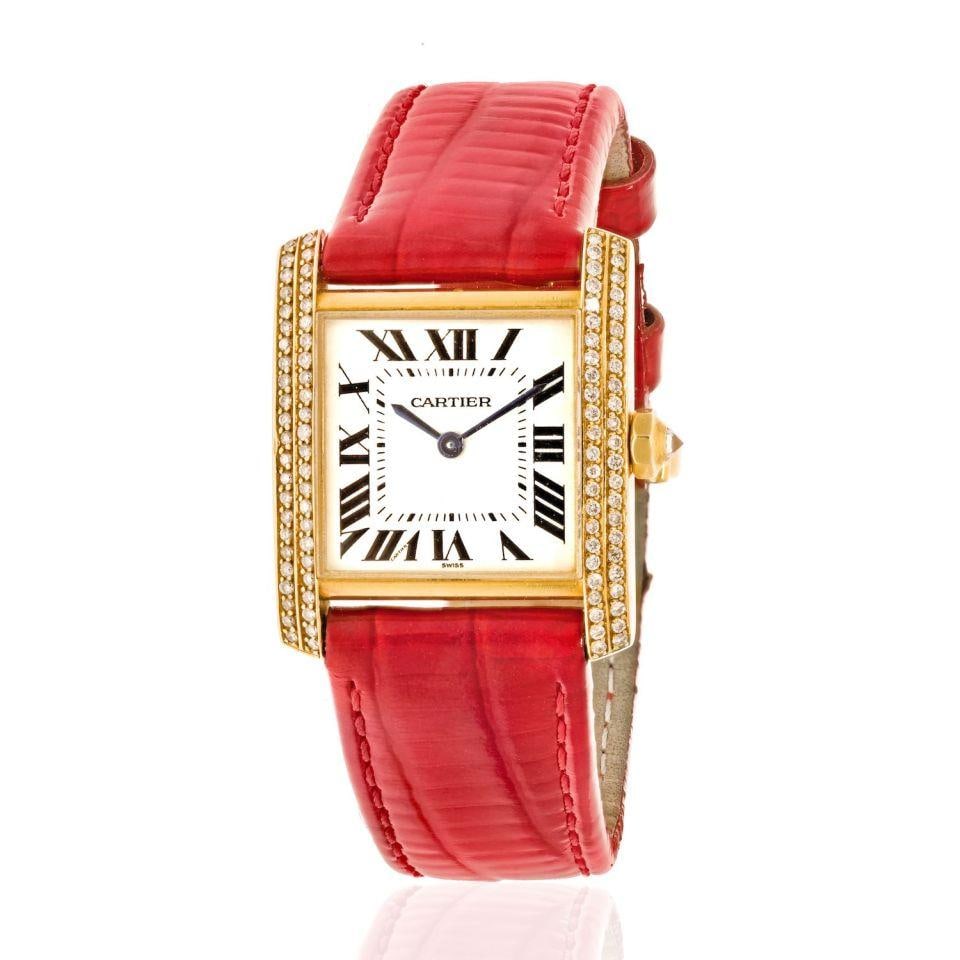 Cartier 18K Yellow Gold Tank Francaise Diamond Watch Ref 1821: Cartier 18K Yellow Gold Tank Francaise Diamond Watch Ref 1821 This exquisite Cartier 18K Yellow Gold Tank Francaise 25 Ref 1821 Ladies Diamond Watch showcases a stunning blend of luxury and craftsmans