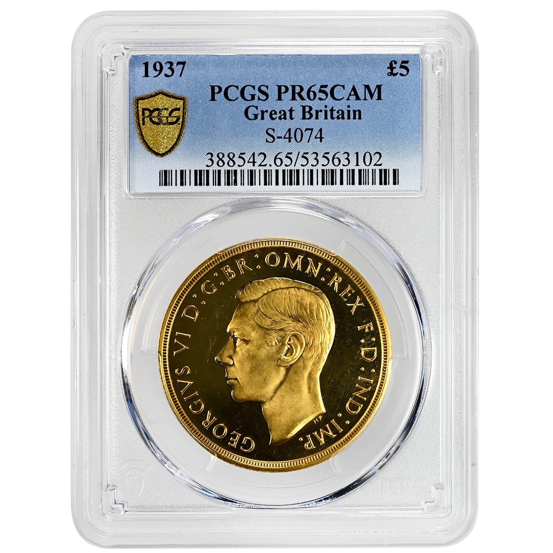 George VI 1937 Gold 5 Sovereign PCGS PR65CAM (1 of 4)