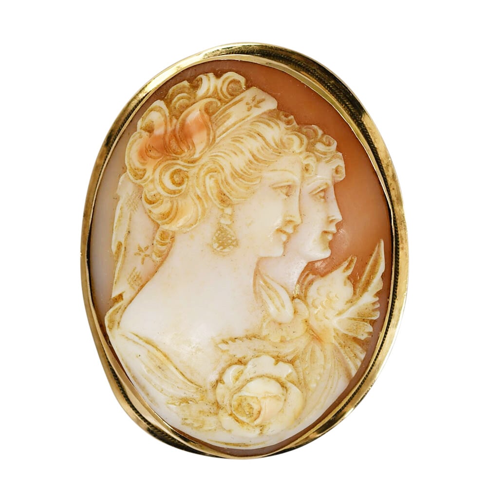 Italian Yellow Gold Shell Cameo Brooch Pendant 16g (1 of 10)