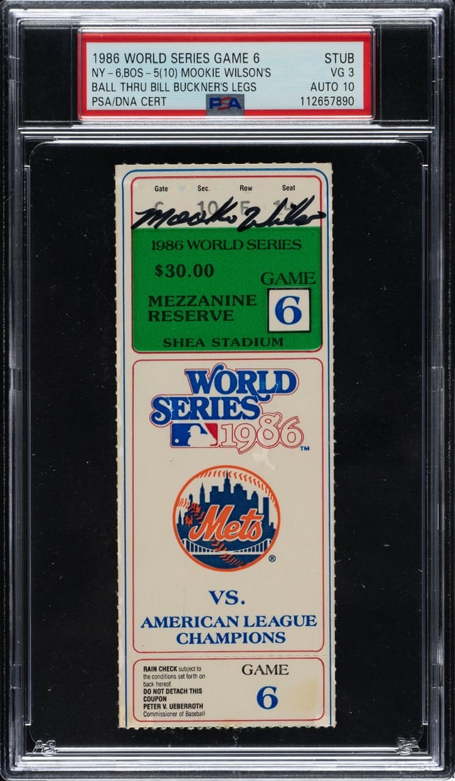 PSA DNA Encapsulated Mookie Wilson 1986 World Series Game 6 Ticket Stub: PSA DNA Encapsulated Mookie Wilson 1986 World Series Game 6 Ticket Stub This is an original ticket stub from Game 6 of the 1986 World Series between the New York Mets and Boston Red Sox, held at Shea 
