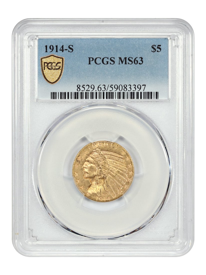 PCGS MS63 1914-S Indian Half Eagle $5 Gold Coin (1 of 4)