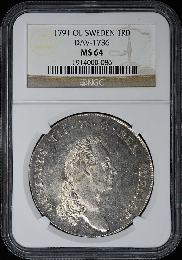 Sweden 1791 1RD NGC MS64 DAV-1736 (1 of 2)