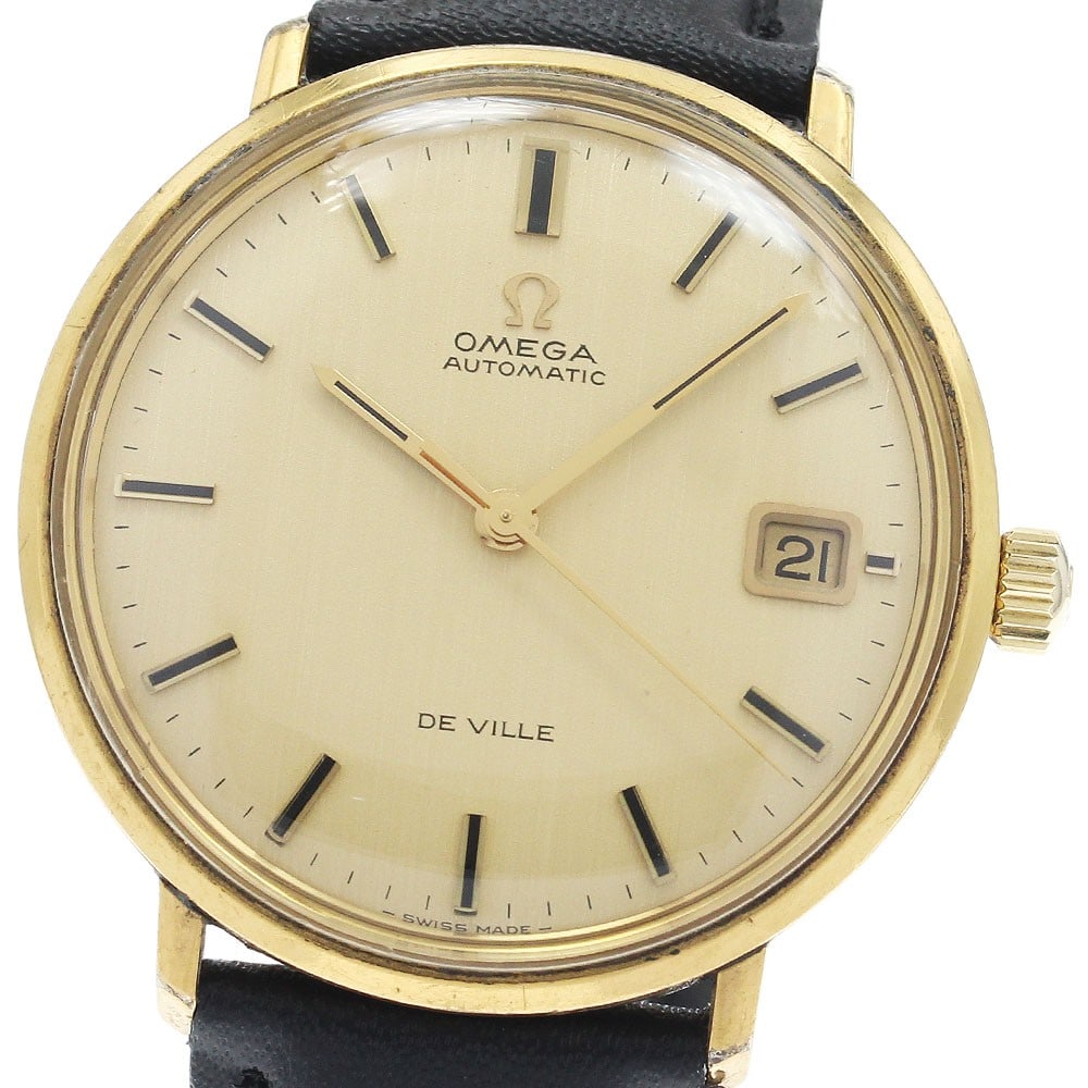 Omega De Ville Automatic Date Men's Wristwatch: Omega De Ville Automatic Date Men's Wristwatch This Omega De Ville Date men's wristwatch features a stainless steel and gold-plated case with a gold dial and date function. The watch is powered by an 