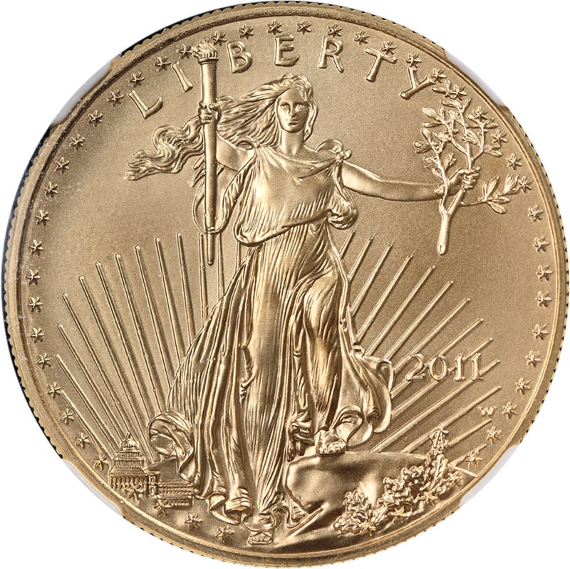 2011 West Point Burnished Gold Eagle 50 Dollar NGC MS70 Early Releases: 2011 West Point Burnished Gold Eagle 50 Dollar NGC MS70 Early Releases This 2011-W Gold American Eagle $50 coin is a burnished issue with a perfect MS70 grade from NGC and features the Early Releases 